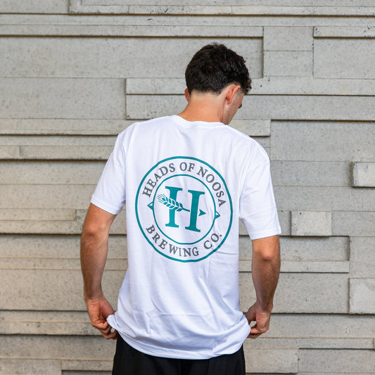 OG Logo Tee | White - Teal/Grey - Heads of Noosa Brewing Co.