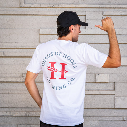 OG Logo Tee | White - Red/Charcoal Logo - Heads of Noosa Brewing Co.