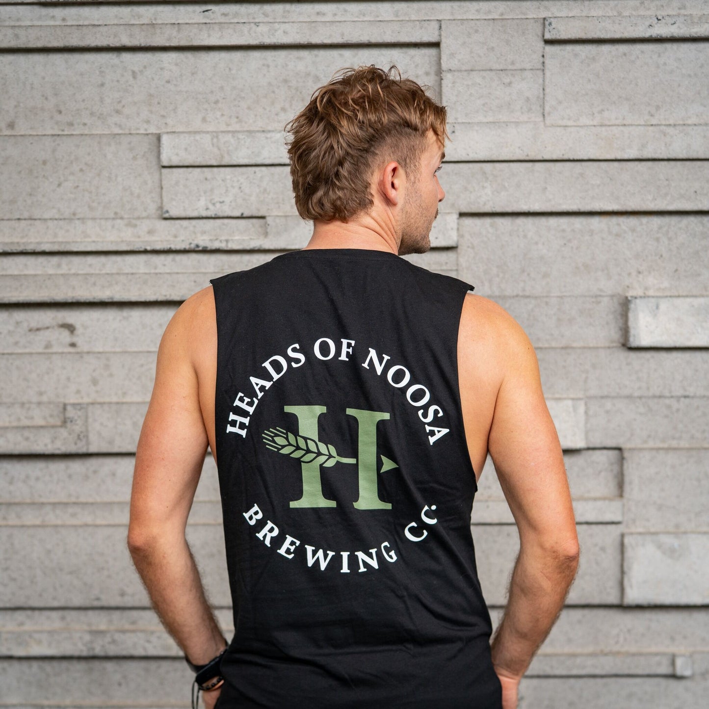 OG Logo Mens Singlet | Black - Army/White - Heads of Noosa Brewing Co.